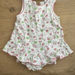 Kissy Kissy Pink and Green Fruit Print Romper, 12-18 months